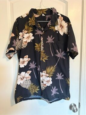 Palmwave Hawaii Men's navy Floral Hawaiian button down Shirt